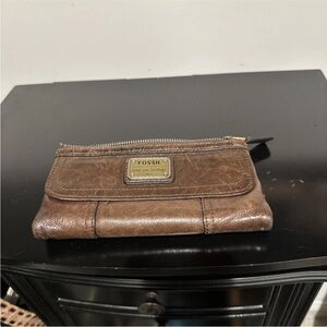 Fossil Tan Leather Zip Wallet